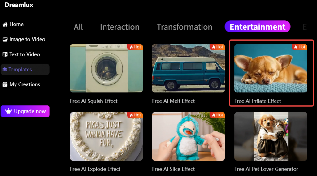 Choose ai inflate effect from Dreamlux Templates