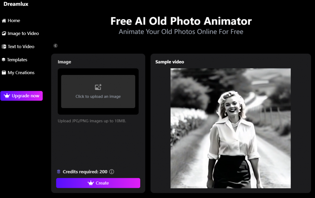 upload image to animate old photo with Dreamlux