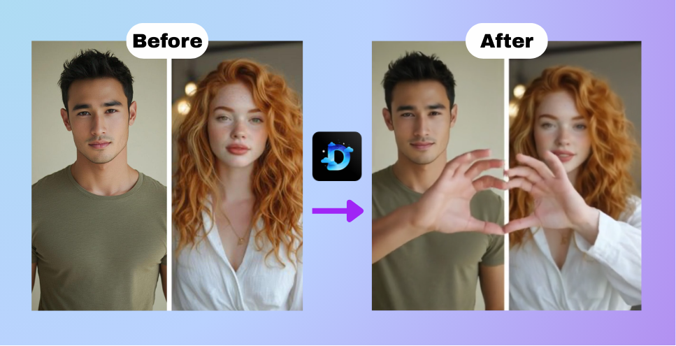 AI hand heart generator let people in the image form a heart shape with hands