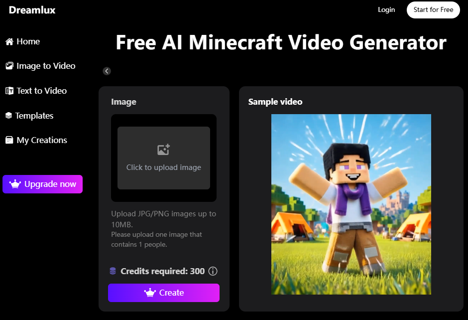 upload an image to use ai minecraft video generator
