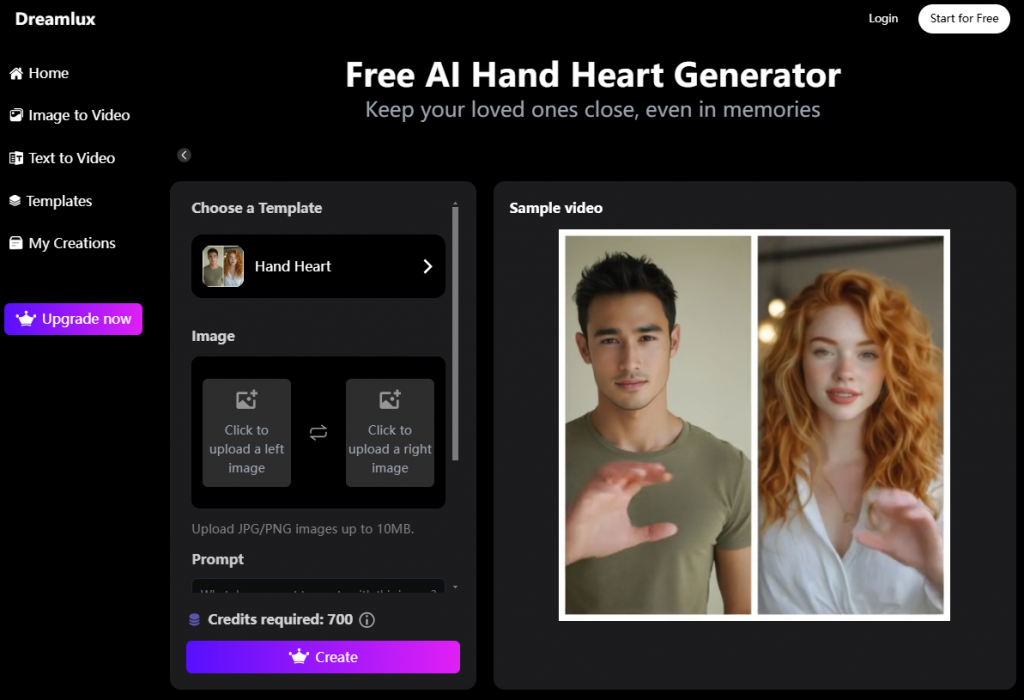 Dreamlux free ai hand heart generator