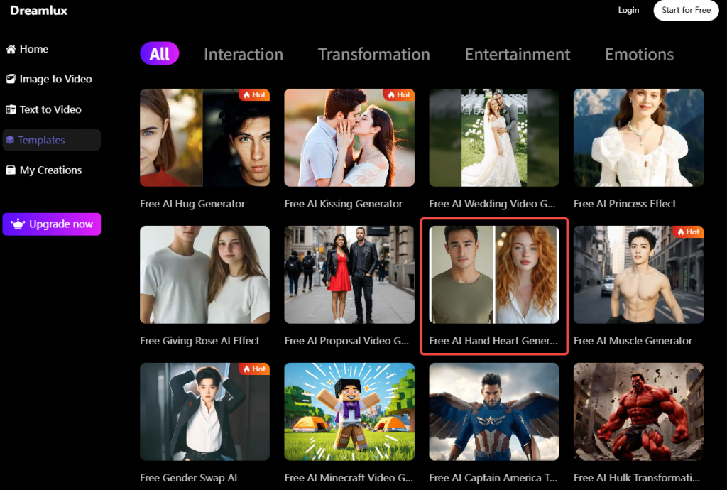 select ai hand heart generator from Dreamlux templates
